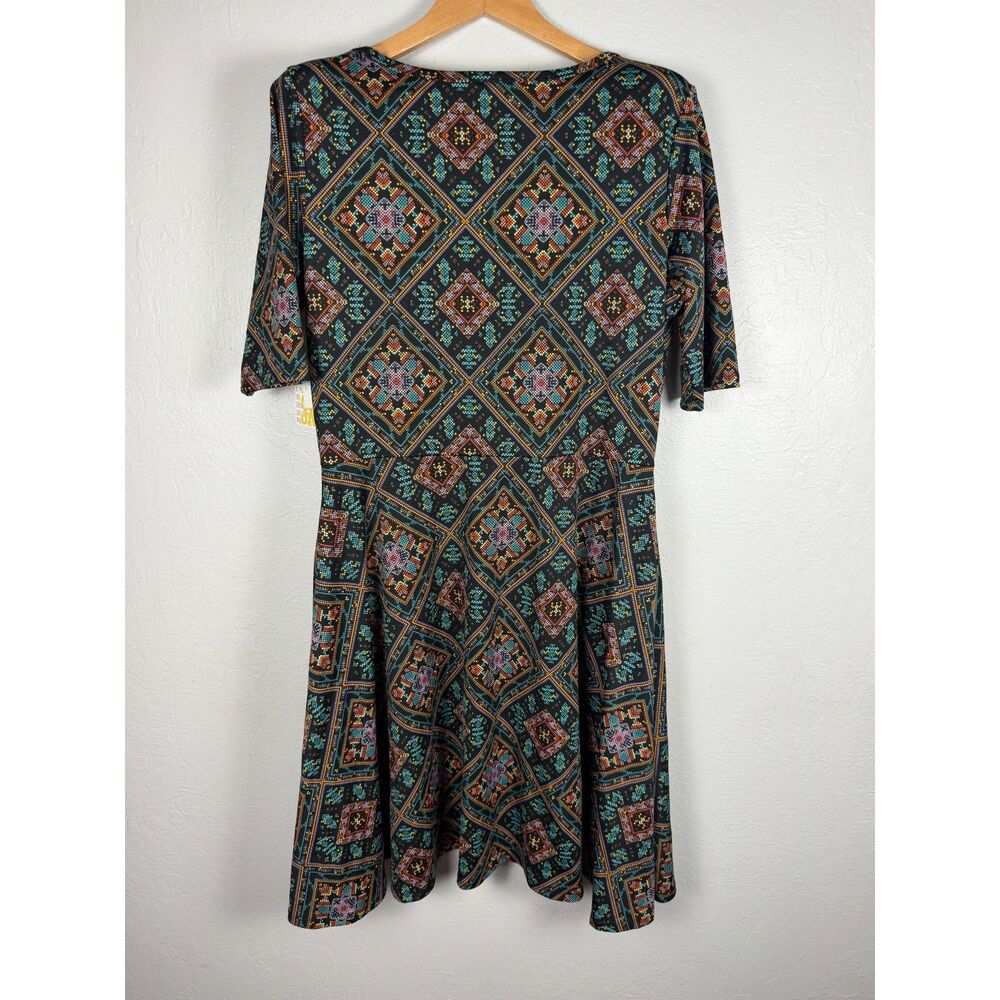 LuLaRoe Nicole Dress 3XL Geometric Mosaic Print Fit & Flare Midi Stretch NWT - Picture 3 of 9